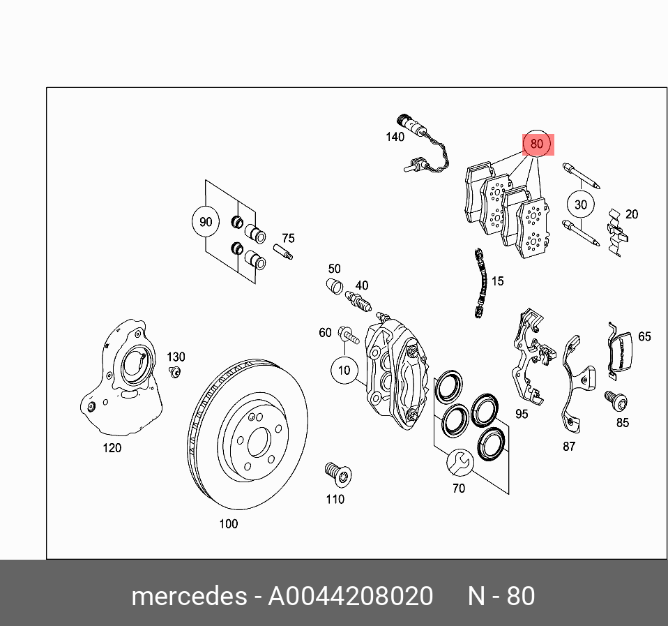 Колодки тормозные, комплект, передние   Mercedes-Benz арт. A0044208020