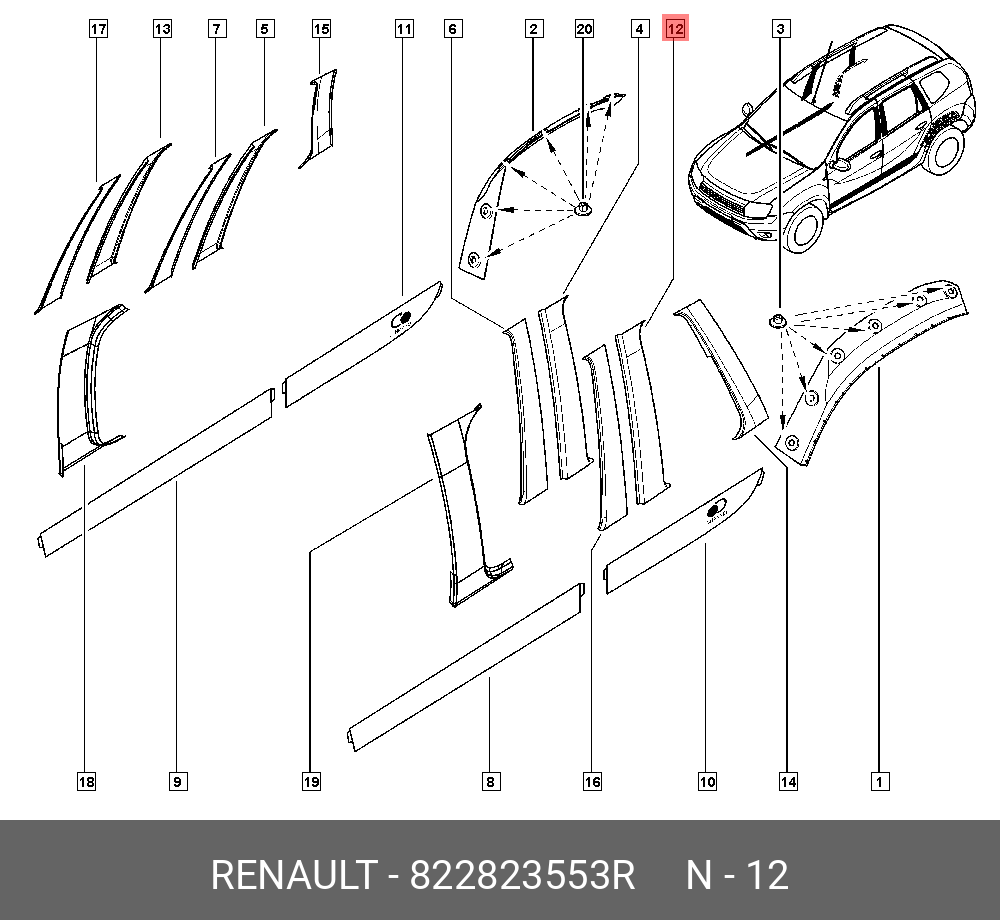 822823553R Наклейка на рамку двери З Л RENAULT купить, цена в Екатеринбурге