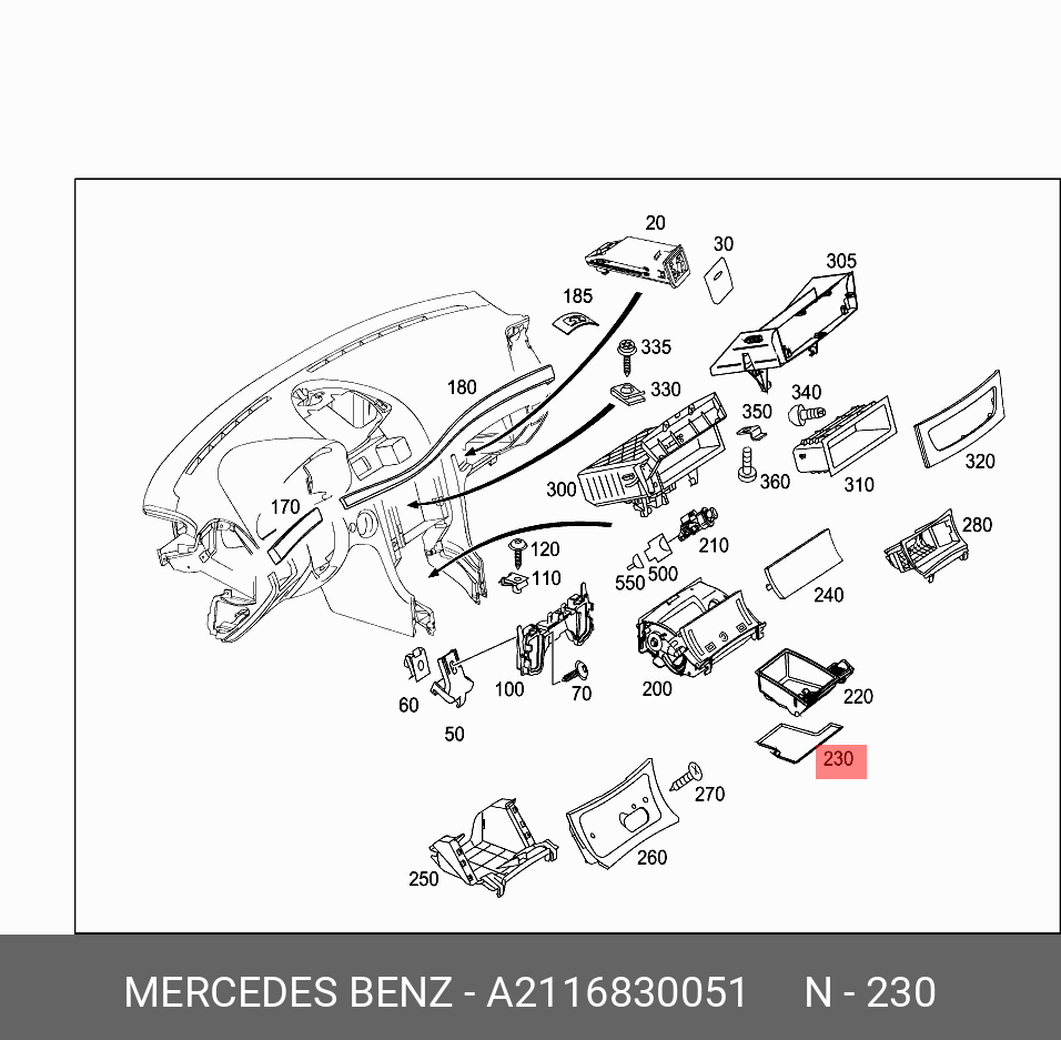 Mercedes W211 E320 Instrument Panel Dash Lining Genuine A2116830051