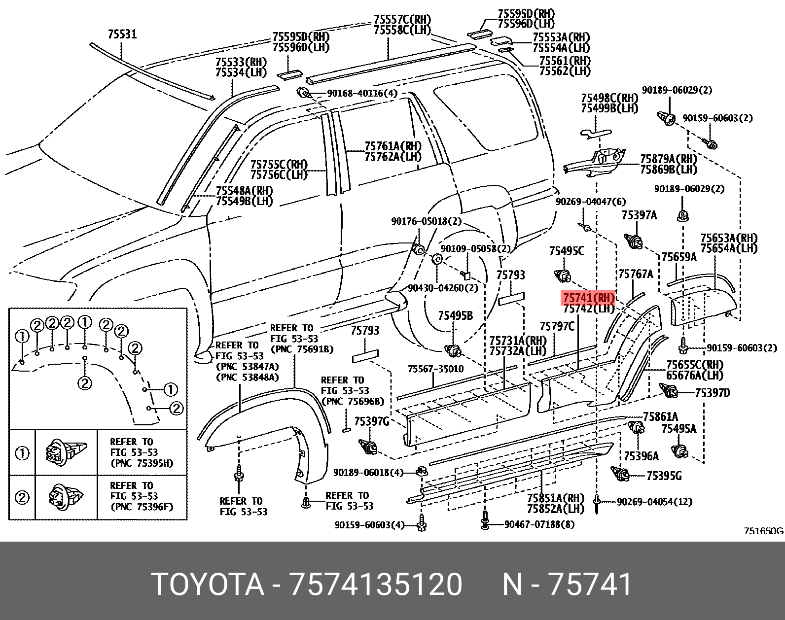 Refer to fig. 75397-35010 Клипсы Тойота. 90159-60603 Фото. Toyota 75793-60020. 75732-33070-B0.