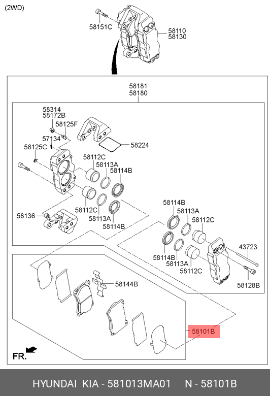 Колодки тормозные, комплект, передние   HYUNDAI/KIA арт. 581013MA01