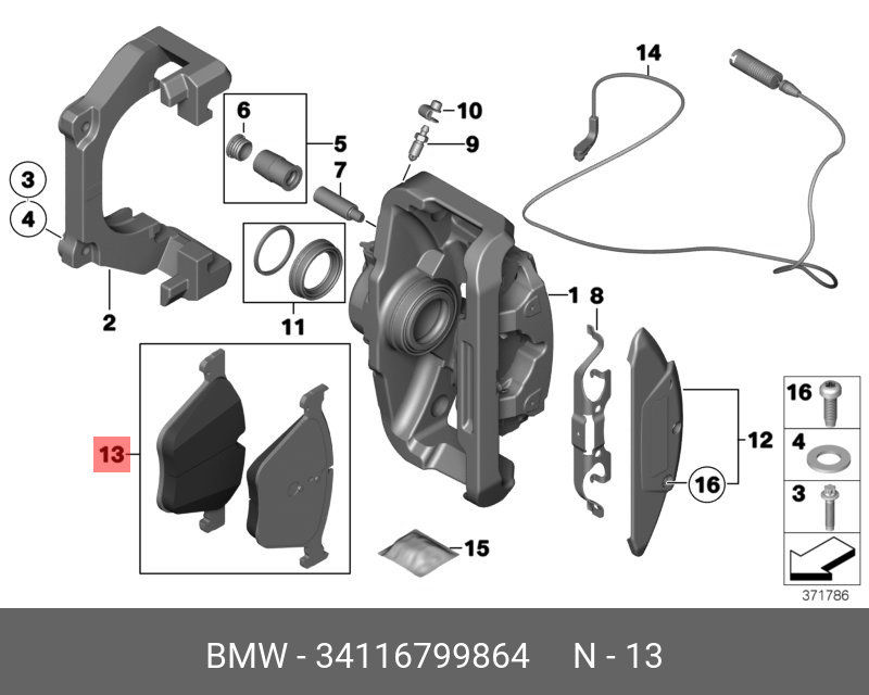 Колодки тормозные, комплект, передние   BMW арт. 34116799864