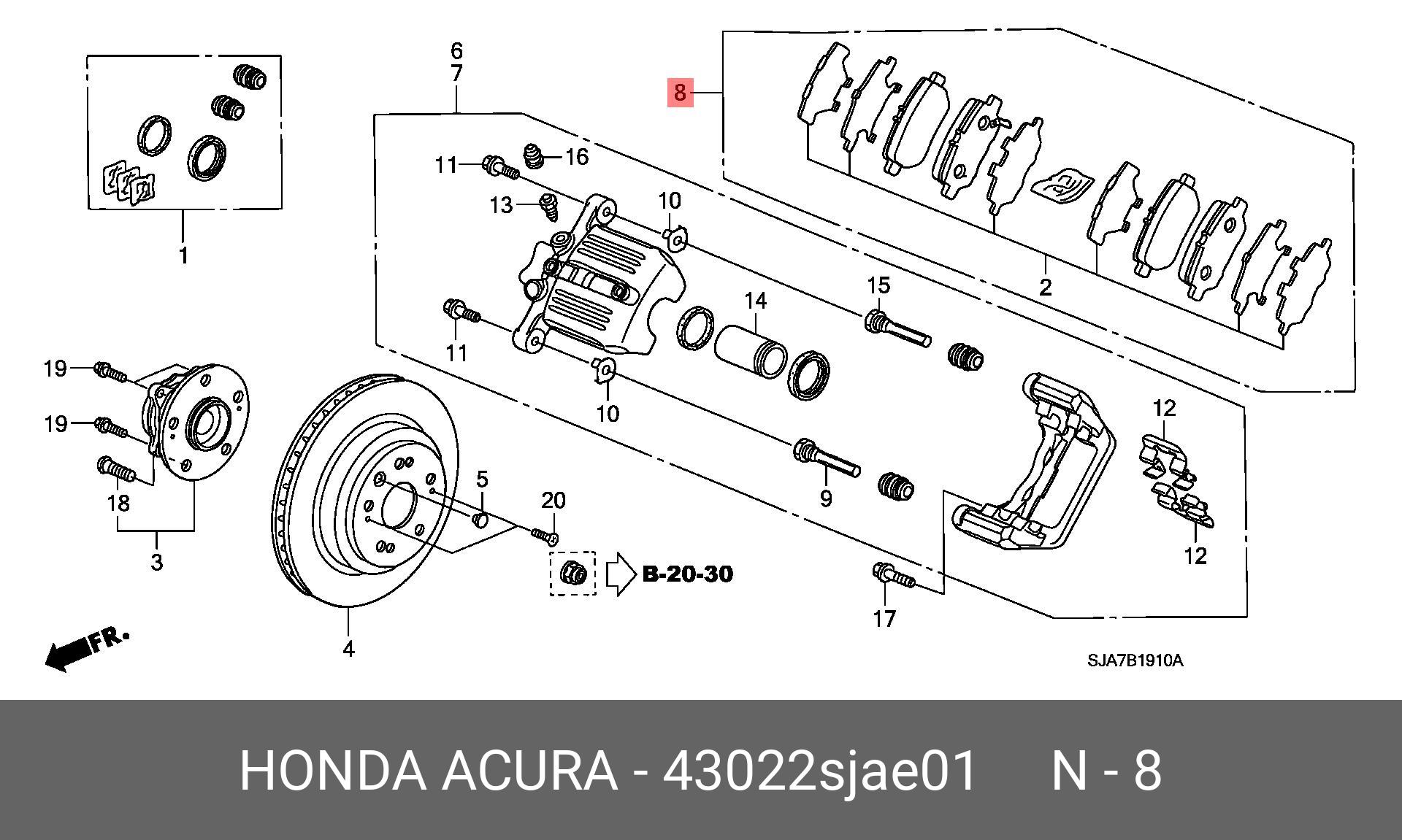 Колодки тормозные, комплект, задние   HONDA арт. 43022SJAE01