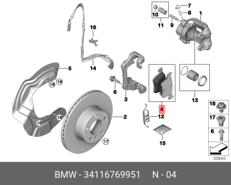 Колодки тормозные, комплект, передние   BMW арт. 34116769951