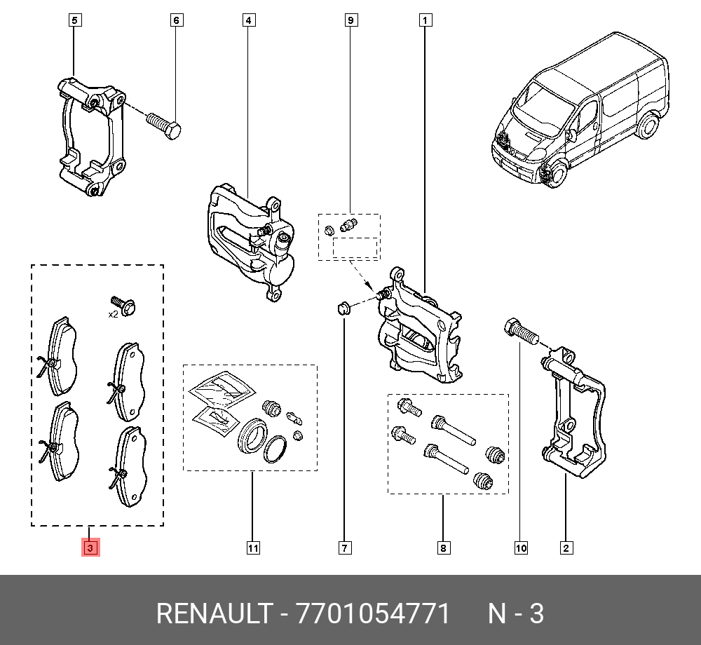 Колодки тормозные, комплект, передние   RENAULT арт. 7701054771