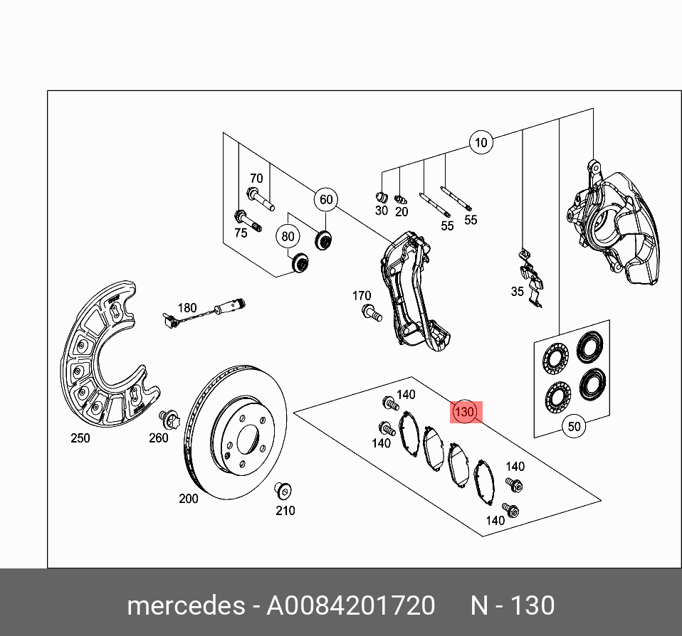 Колодки тормозные, комплект, передние   Mercedes-Benz арт. A0084201720