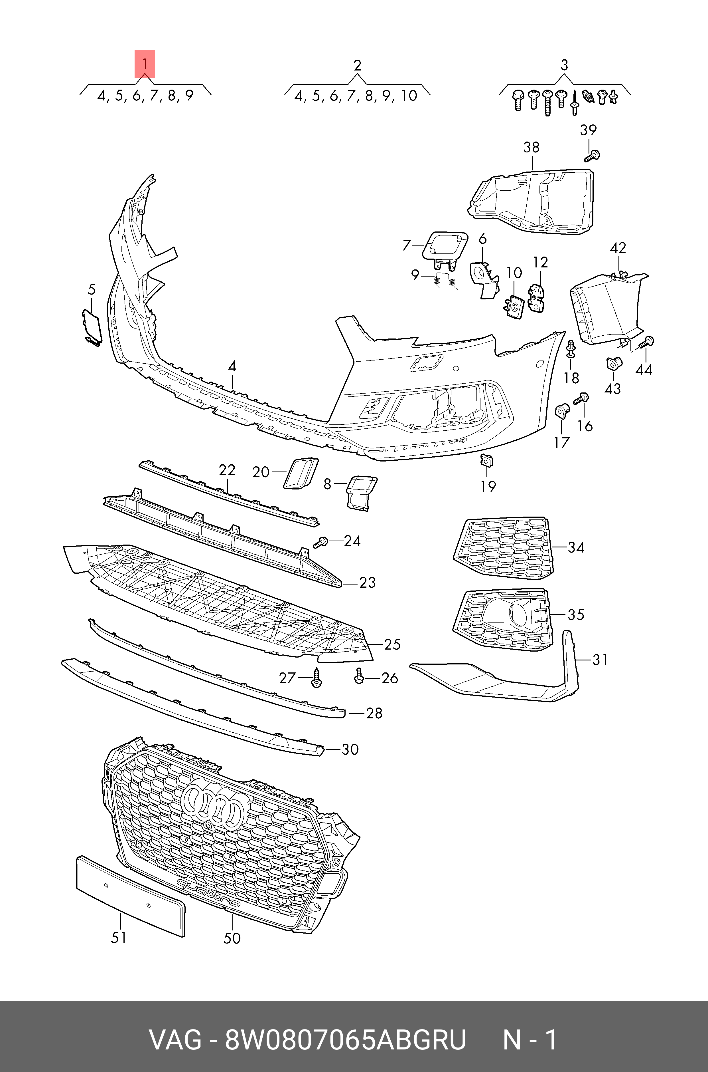 Audi Front Bumper With Grille 8w0807065ab Gru Spare Parts Shop Allpartsae 8388