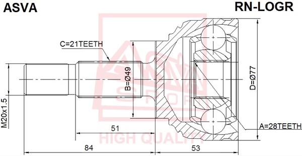 ШРУС наружный 21x28x49 = symbol 1.4 для RENAULT LOGAN 1 2004-2010,