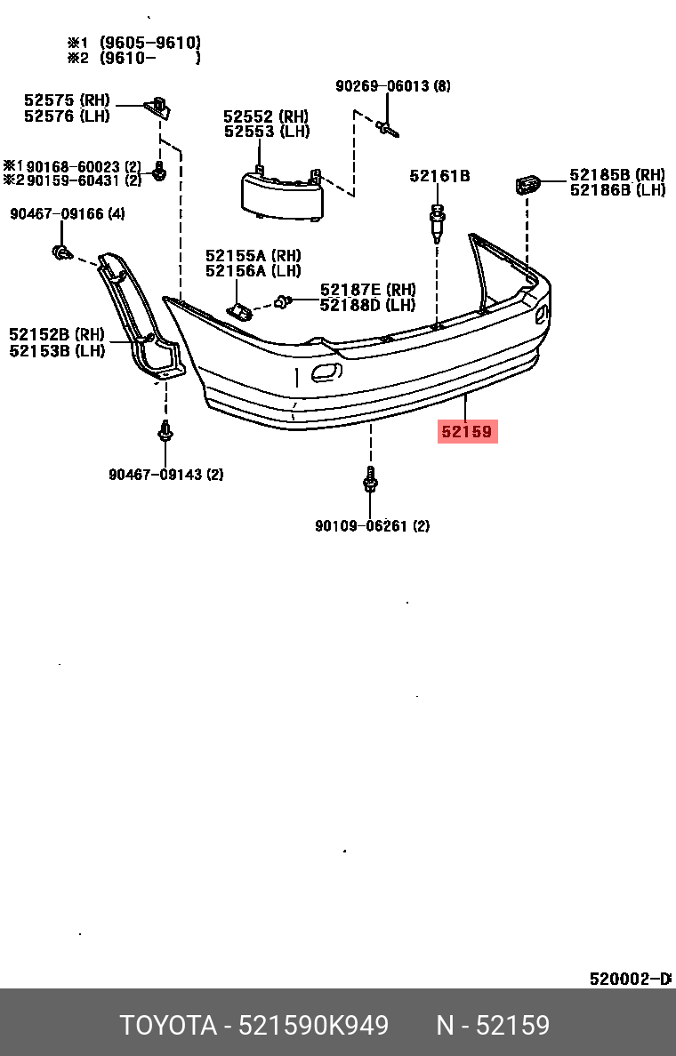 Toyota FORTUNER 1620 BUMPER REAR 521590K949 Spare Parts Shop