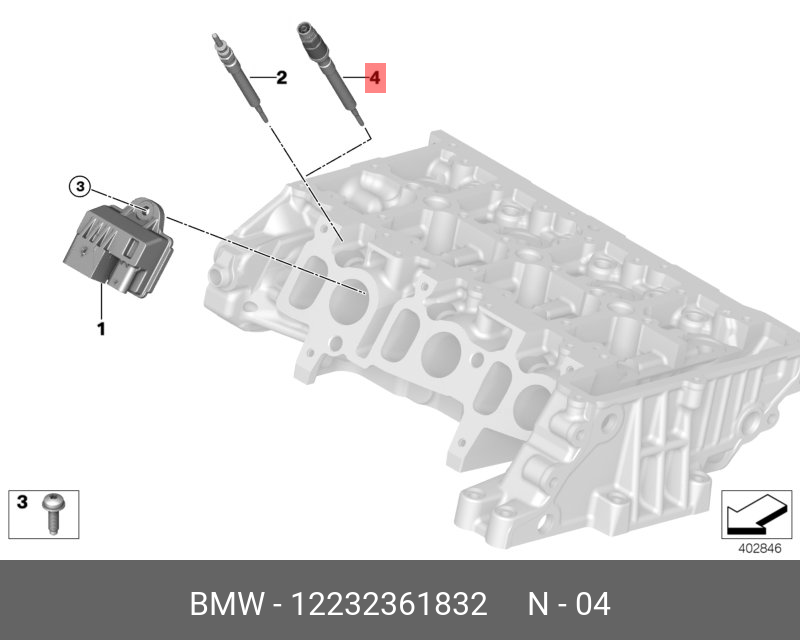 Свеча накаливания с датчиком давления   BMW арт. 12232361832