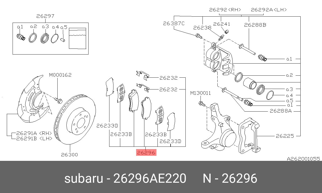 Колодки тормозные, комплект, передние   SUBARU арт. 26296AE220