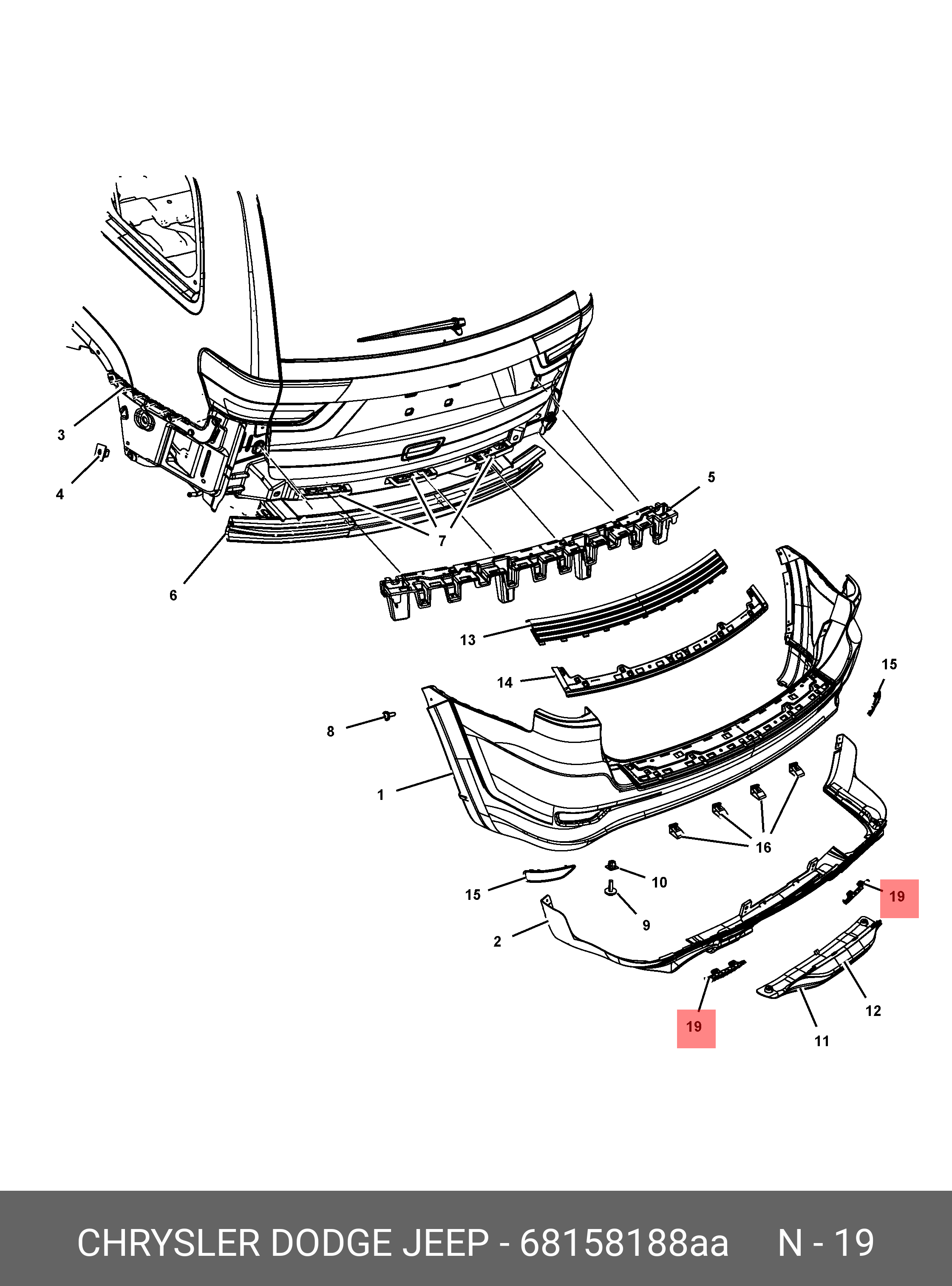 Купить GRILLE, FASCIA REAR CHRYSLER 68158 188AA по низкой цене в  интернет-магазине amry.ru