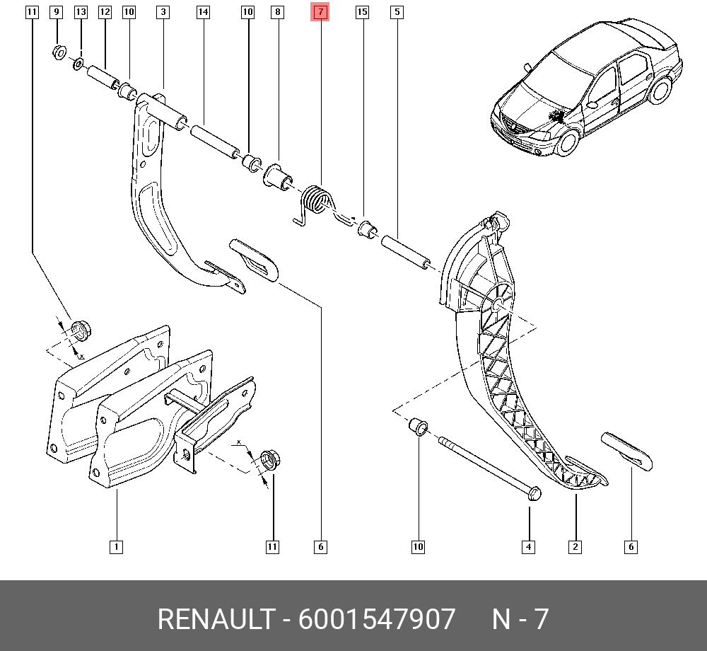  Пружина возвратная педали сцепления (Renault) 6001547907