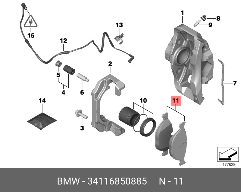 Колодки тормозные, комплект, передние   BMW арт. 34116850885