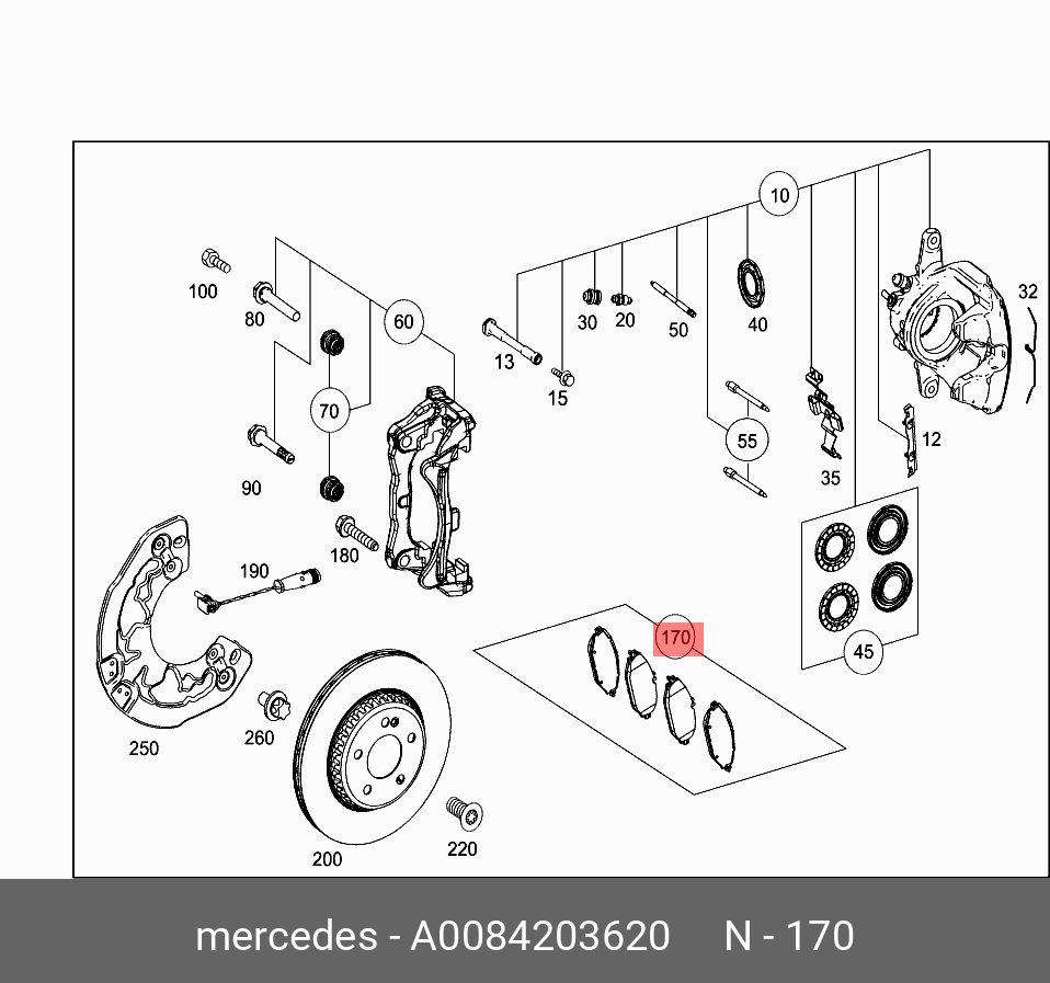 Колодки тормозные, комплект, передние   Mercedes-Benz арт. A0084203620
