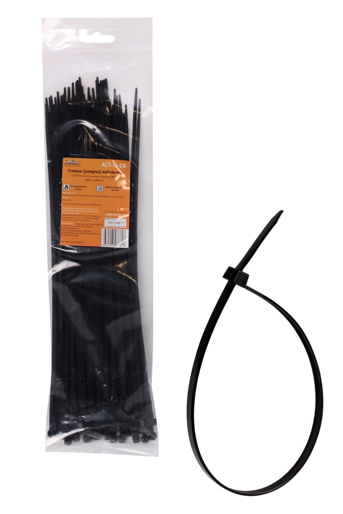 (доставка 2-3 часа)Стяжки (хомуты) кабельные 3 6*300 мм  пластиковые  черные  10