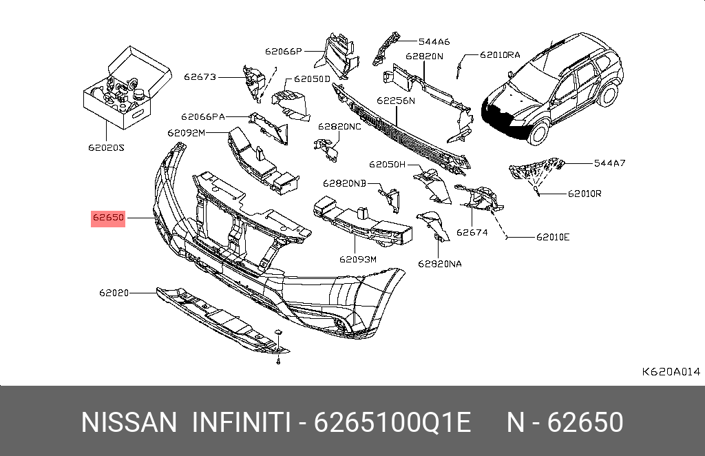  Бампер передний (Nissan) 6265100Q1E