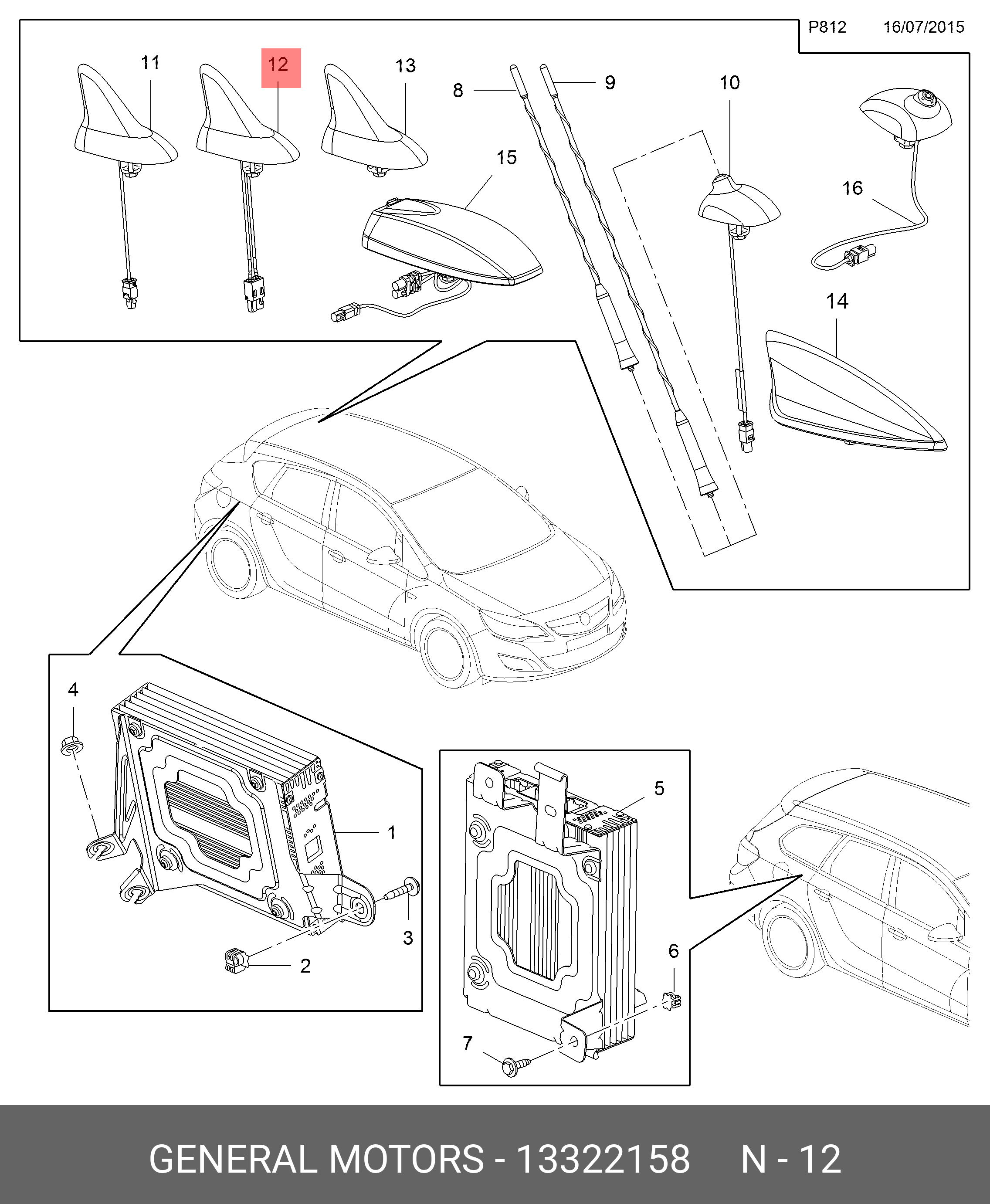 13322158 Антенна верхняя под мобильный телефон и GPS / OPEL  Astra-J,Insignia GENERAL MOTORS купить, цена в Екатеринбурге