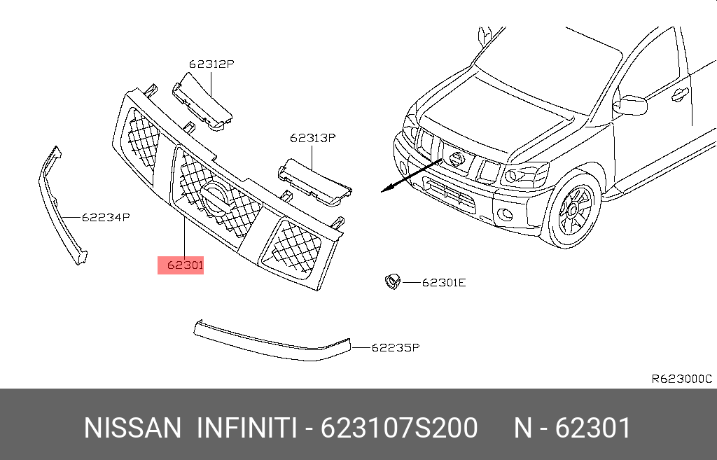 Nissan ARMADA 04 07 GRILLE TITAN CHR BLACK 62310 7S200 Spare