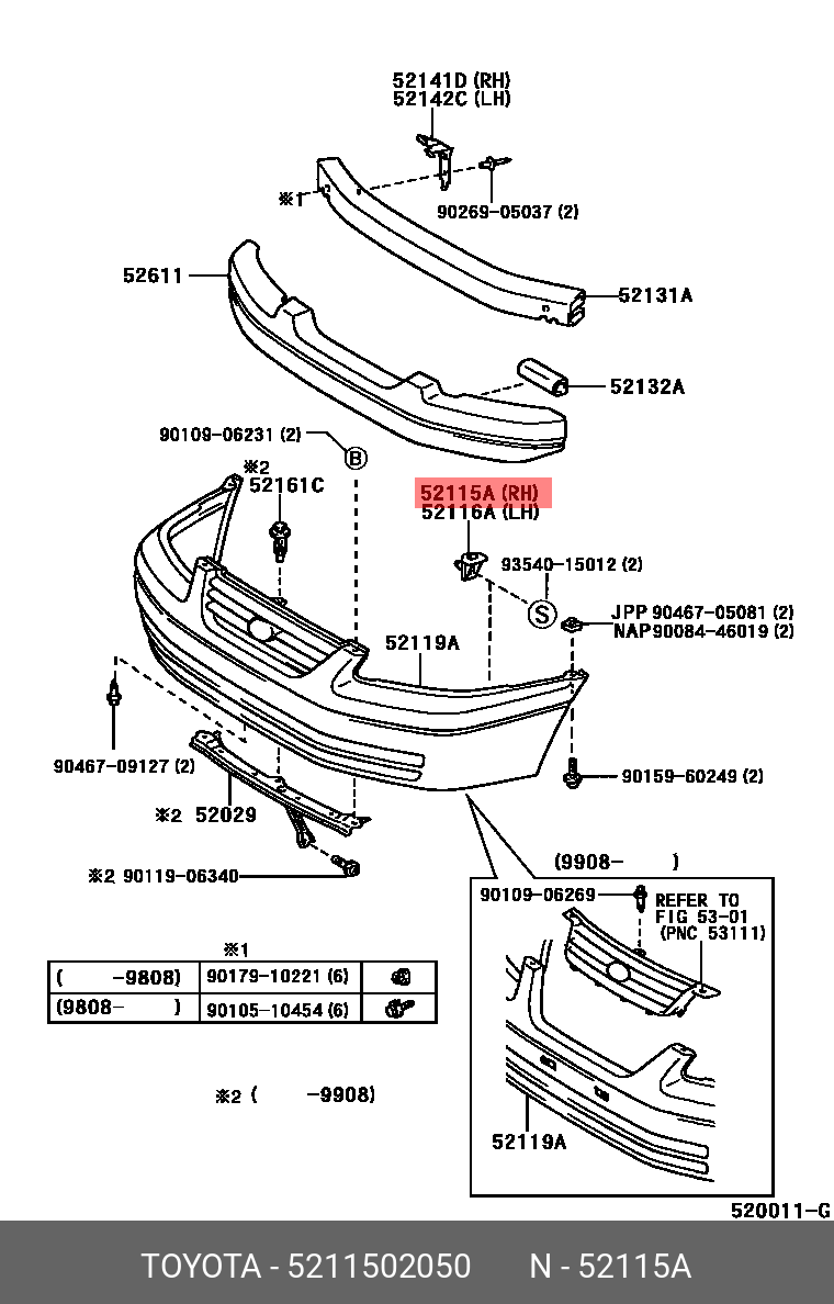 5211502050 (52115-02050) TOYOTA LEXUS Опора бампера прав. | Купить запчасть