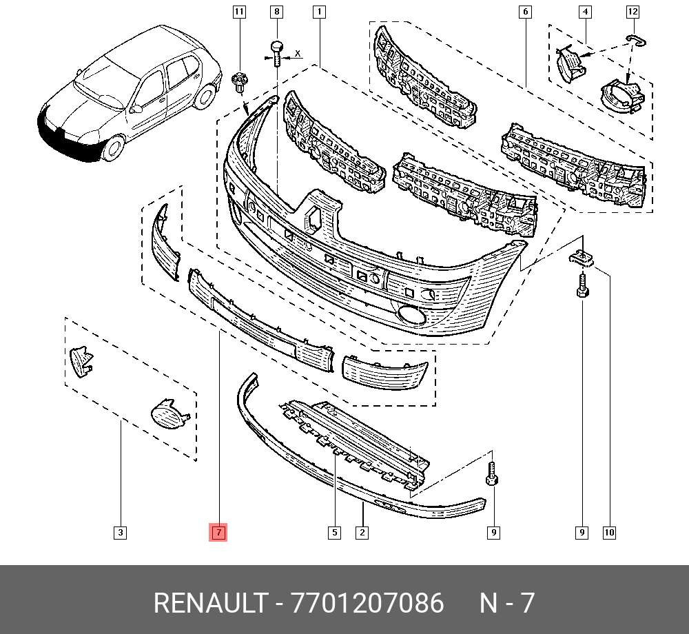 Молдинги переднего бампера (к-т 3шт) для RENAULT CLIO 2 1998-2009, ,