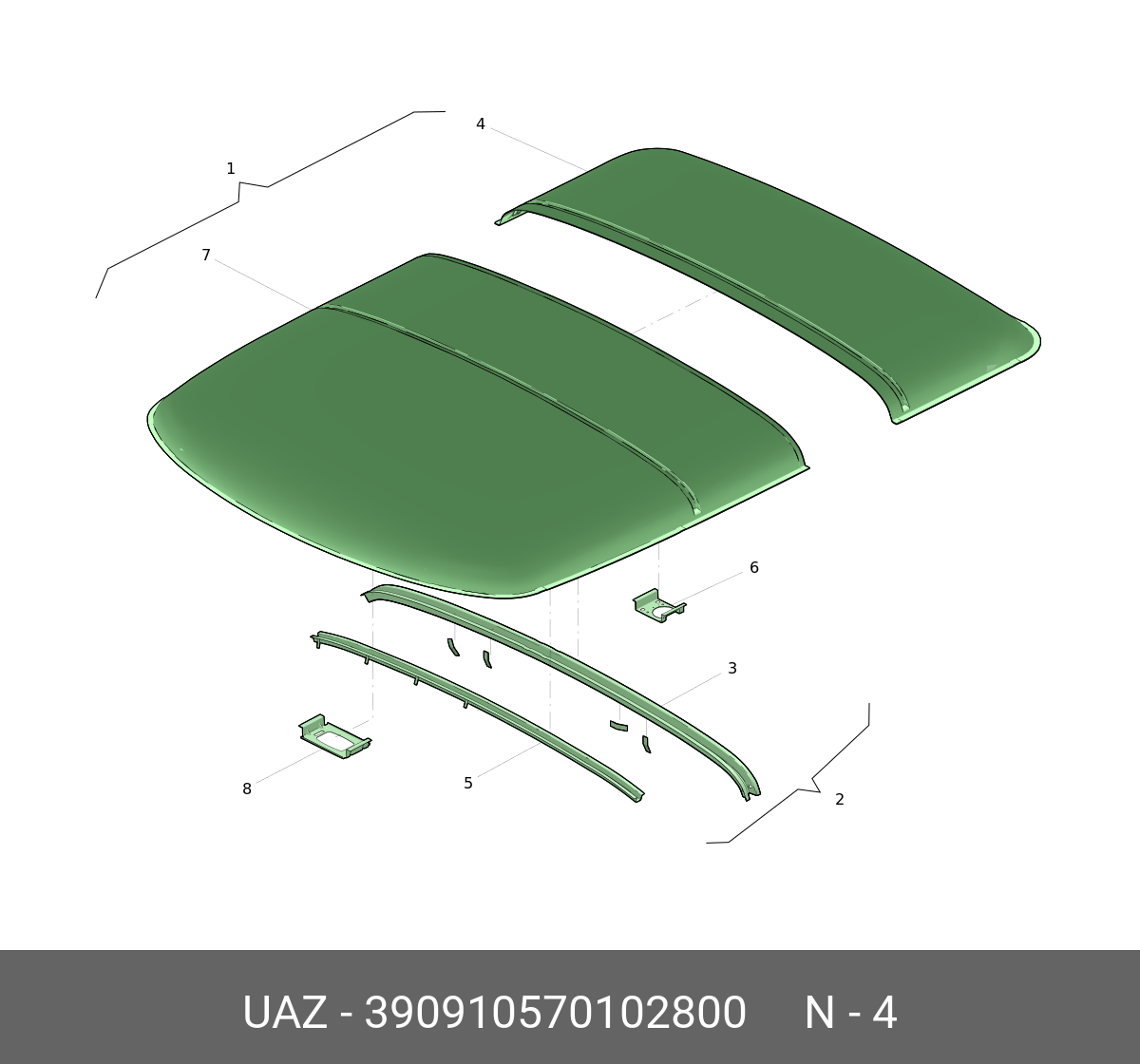 ПАНЕЛЬ КРЫШИ ФЕРМЕР задняя часть УАЗ-39091 (3909 10 5701028) UAZ UAZ  390910570102800 на АКГС МАРКЕТ - Звоните по тел. 8-800-775-44-50