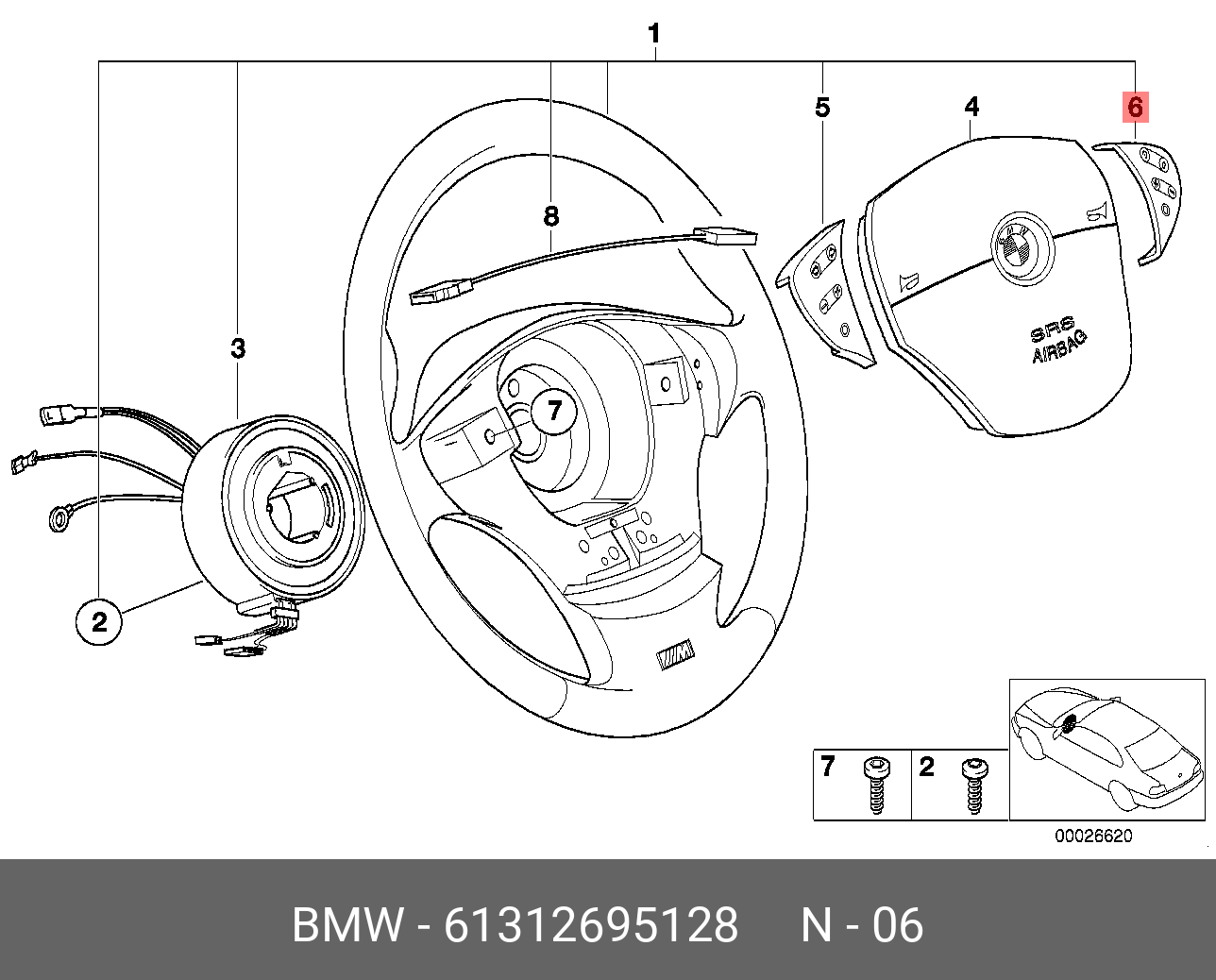 61312695128 (61 31 2 695 128) BMW Переключатель радиопр./телефон/темпомат |  Купить запчасть