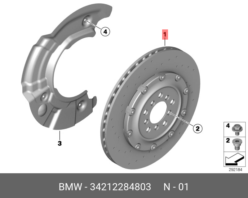 Диск тормозной, левый задний, керамический   BMW арт. 34212284803