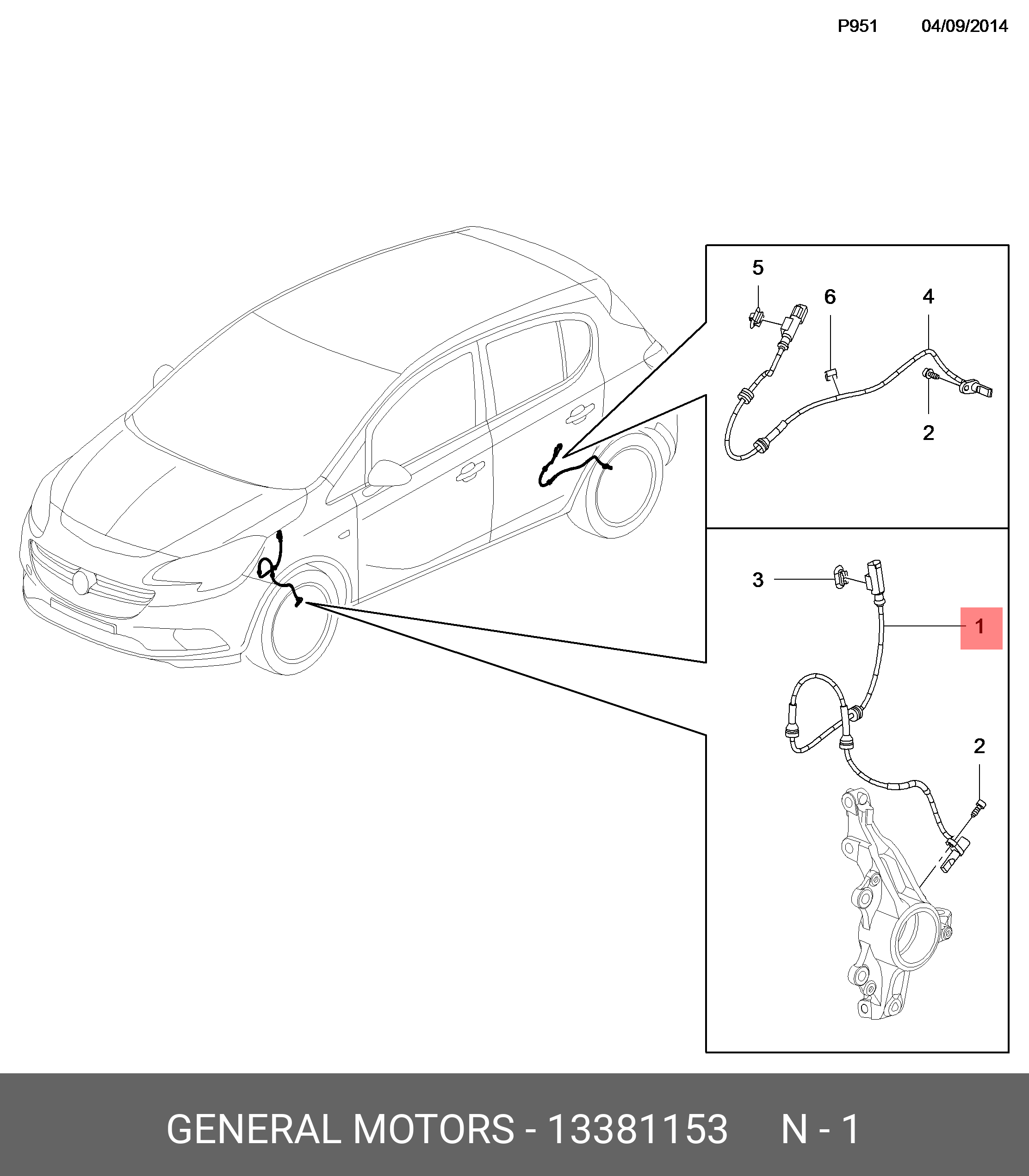 13381153 Датчик скорости (АБС) вращения переднего колеса / OPEL  Adam,Corsa-D 06~ GENERAL MOTORS купить, цена в Екатеринбурге