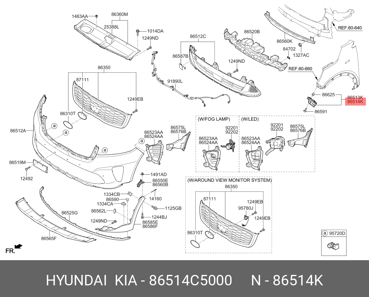  Кронштейн переднего бампера правый  (Hyundai/Kia) 86514C5000