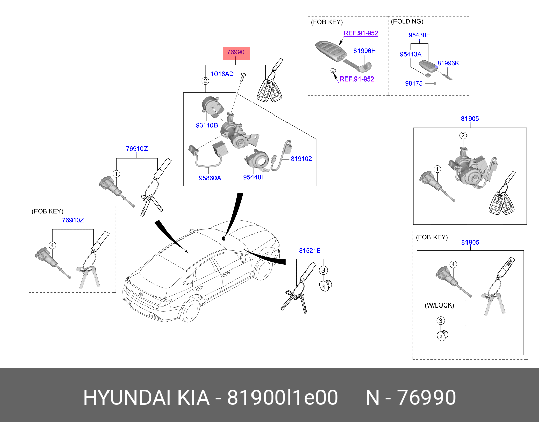 81900L1E00 Hyundai/Kia KEY SUB SET-STEERING LOCK - купить, цена в  Санкт-Петербурге