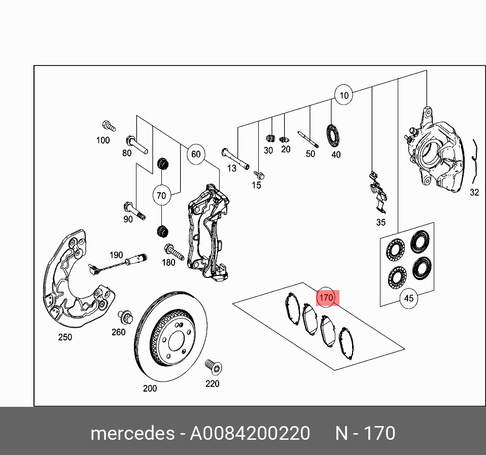 Колодки тормозные, комплект, передние (кроме бронеавтомобиля)   Mercedes-Benz арт. A0084200220
