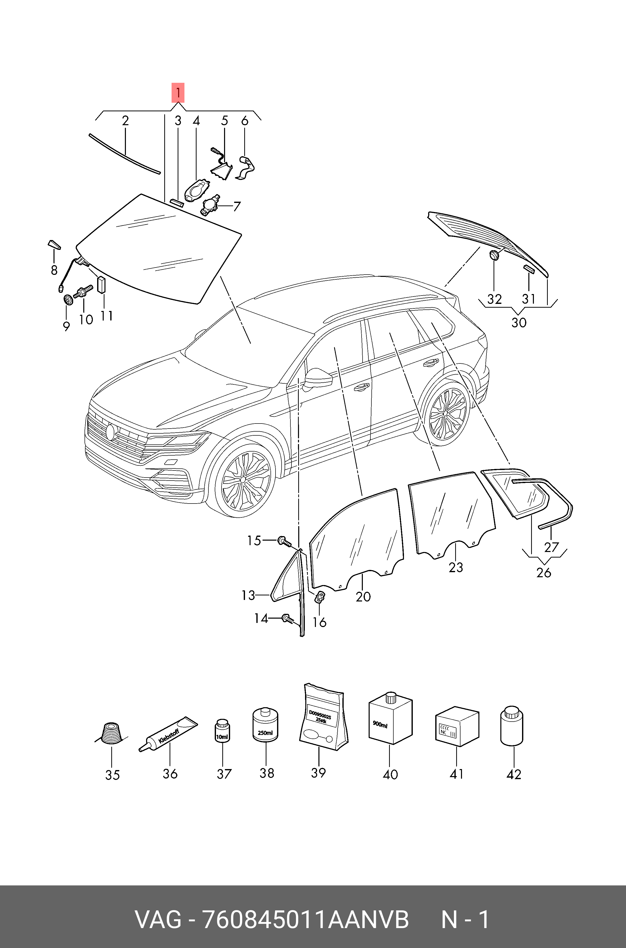 760 845 011 AA NVB (VW), Ветровое стекло без предварит. обработки VAG купить,  цена в Челябинске