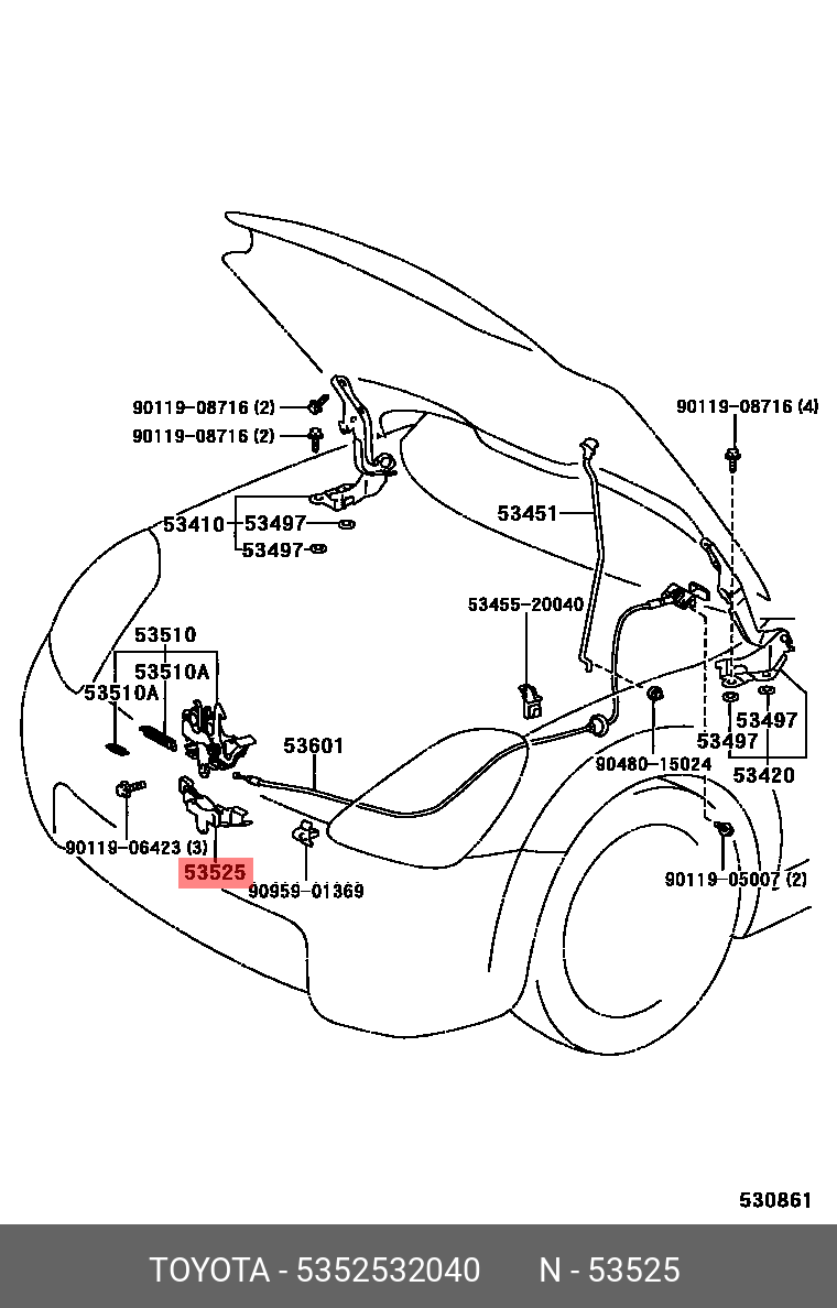 5352532040 TOYOTA PROTECTOR, HOOD LOCK RELEASE LEVER - купить, цена в  Санкт-Петербурге