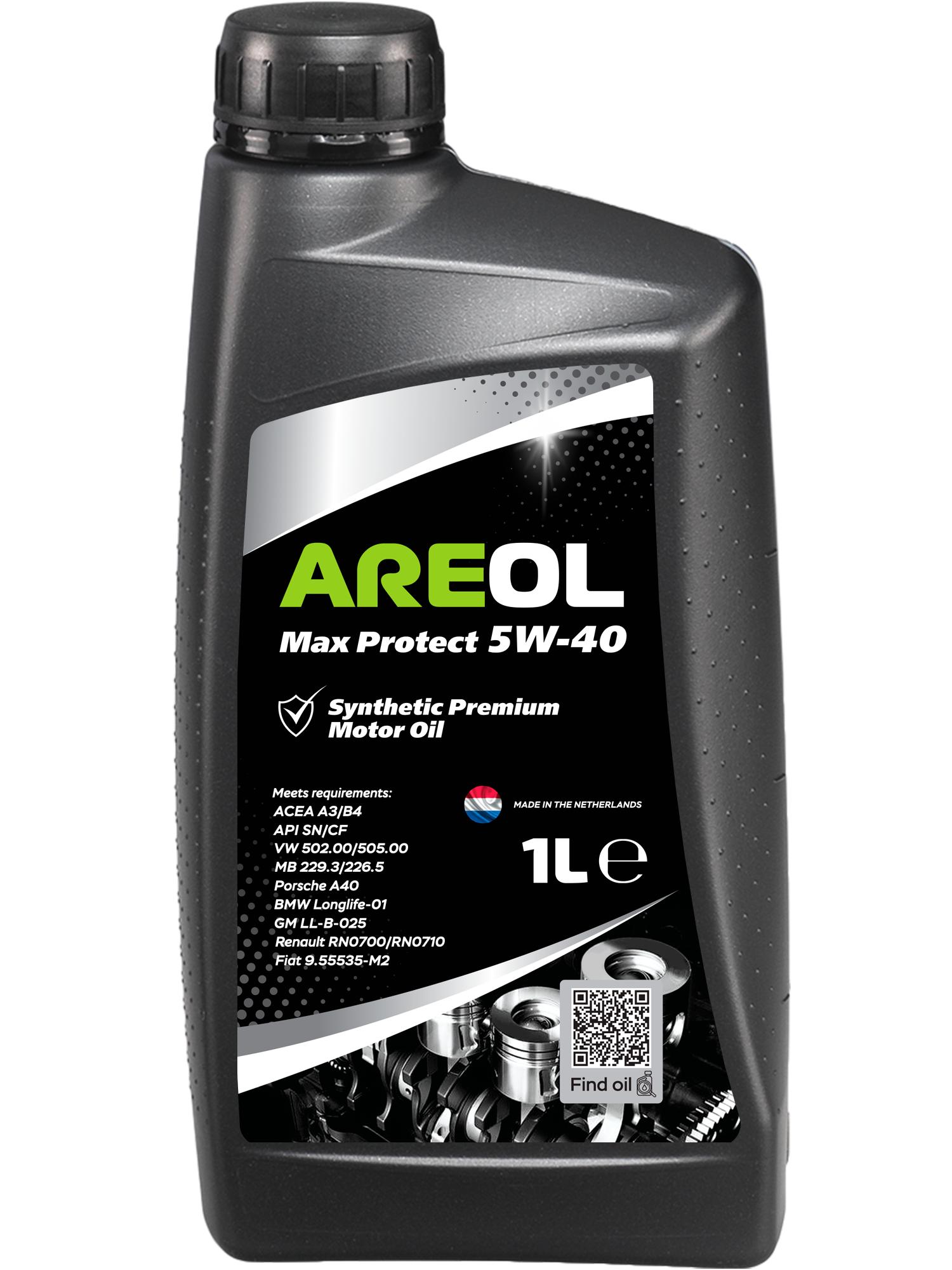 AREOL Max Protect 5W-40 (1L) масло моторное синт.\ ACEA A3/B4, API SN/CF, VW 502.00/505.00,MB 229.3