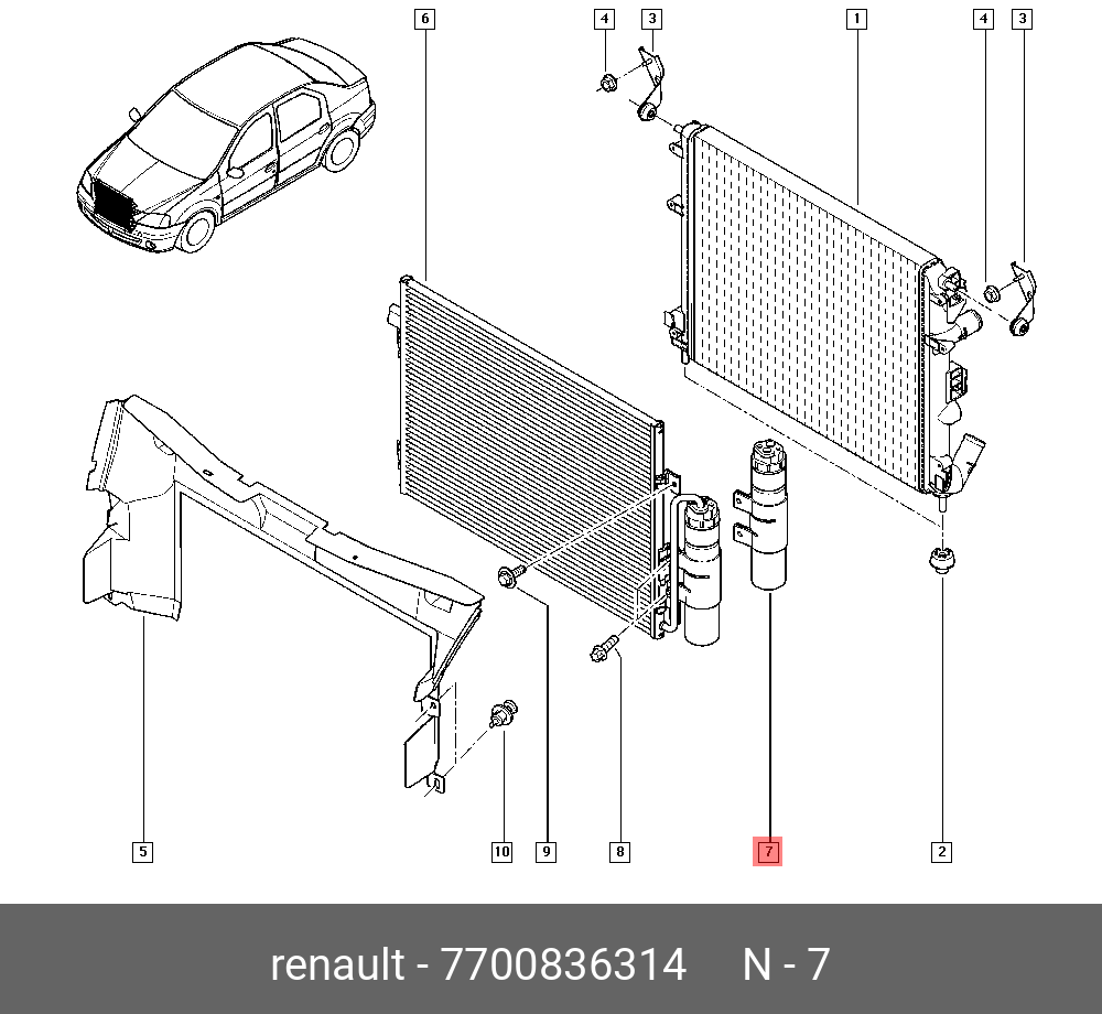 7700836314 (77 00 836 314) RENAULT Осушитель, кондиционер | Купить запчасть