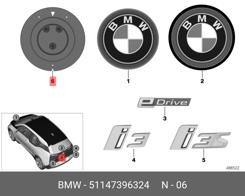BMW i3 I01 Rear Trunk Bootlid Emblem Badge Holder 51147396324 NEW GENUINE