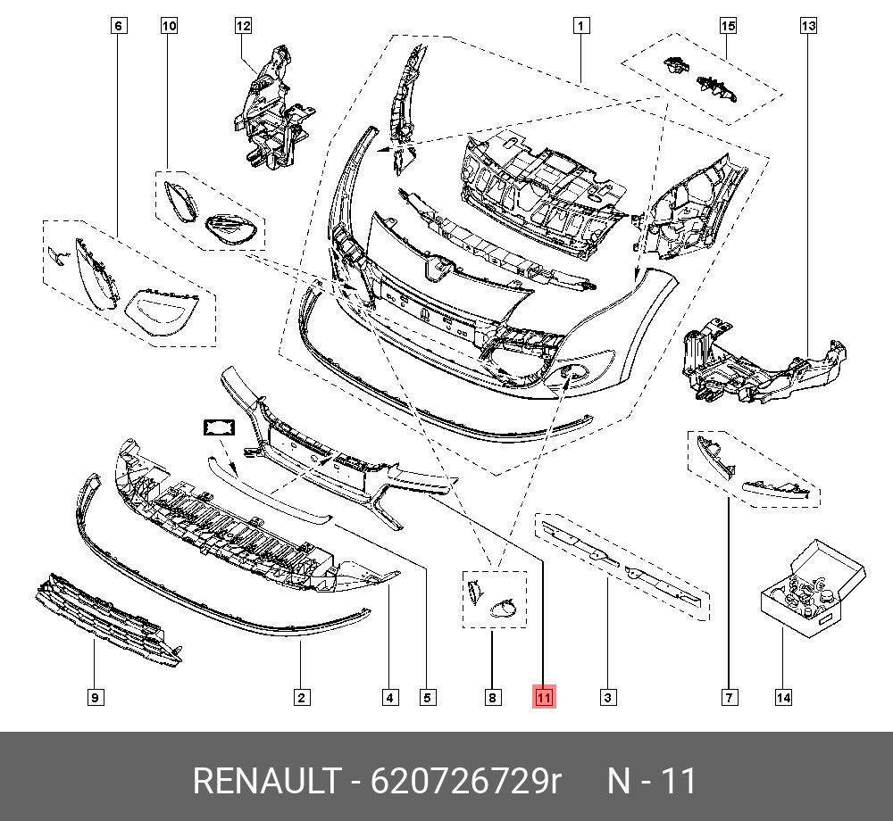 Схема переднего бампера рено флюенс
