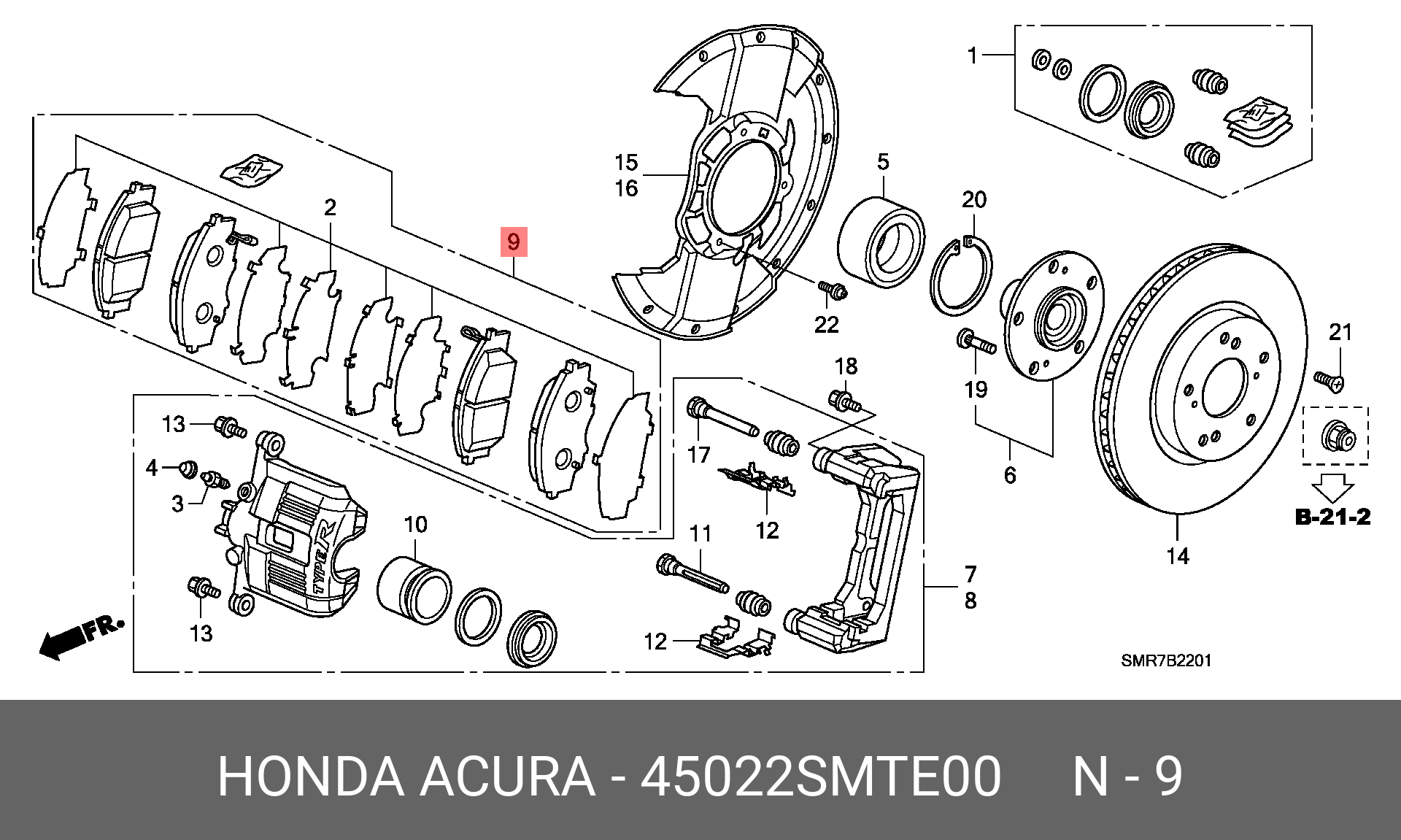Колодки тормозные, комплект, передние   HONDA арт. 45022SMTE00
