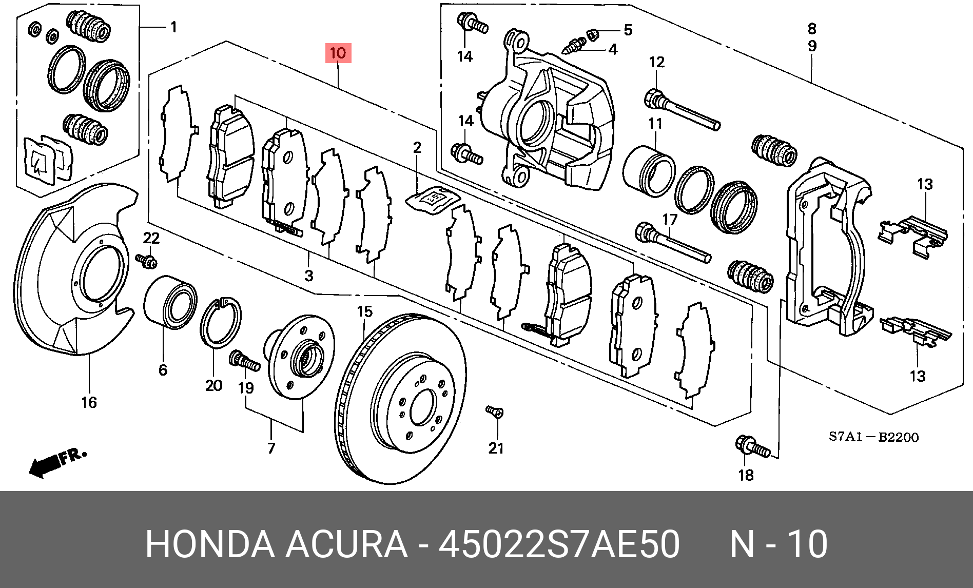 Колодки тормозные, комплект, передние   HONDA арт. 45022S7AE50