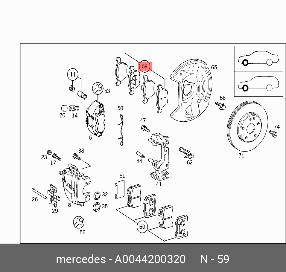 Колодки тормозные, комплект, передние   Mercedes-Benz арт. A0044200320