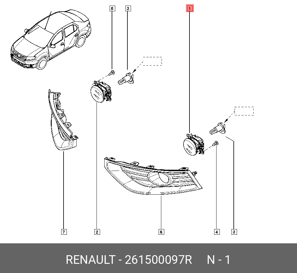 261500097R RENAULT Фара противотуманная Renault Logan II 2014> Renault Sandero 2014> Renault Scenic 2009-2015