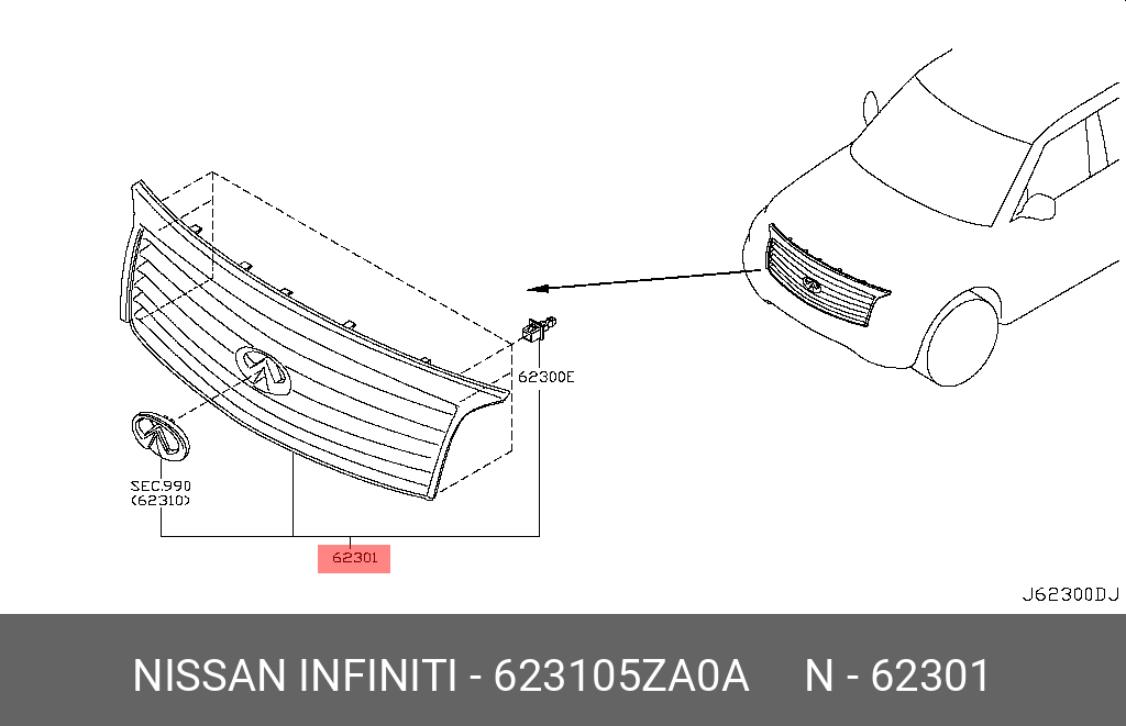 824005pa0a показать на схеме Купить РЕШЕТКА РАДИАТОРА NISSAN 62310-5ZA0A по низкой цене в интернет-магазине a