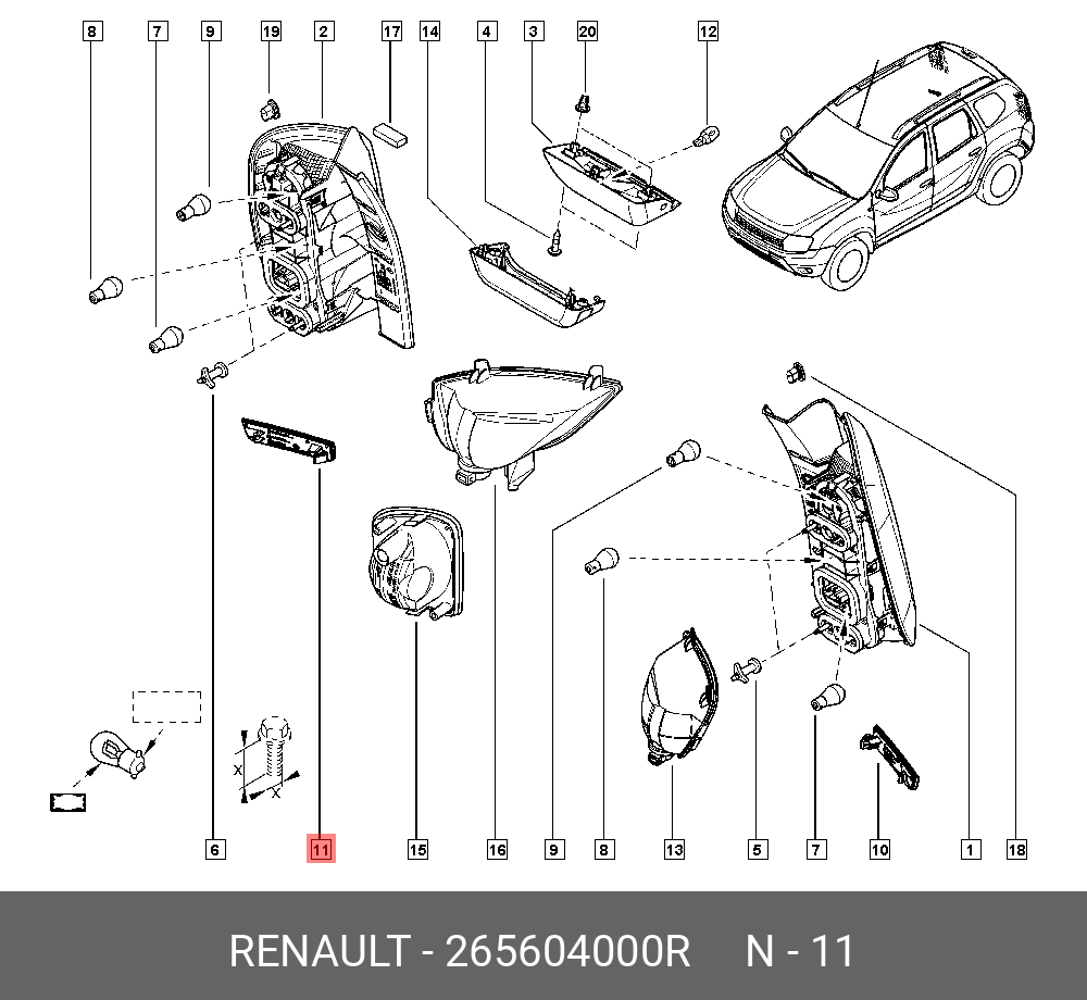  Катафот заднего бампера правый (Renault) 265604000R