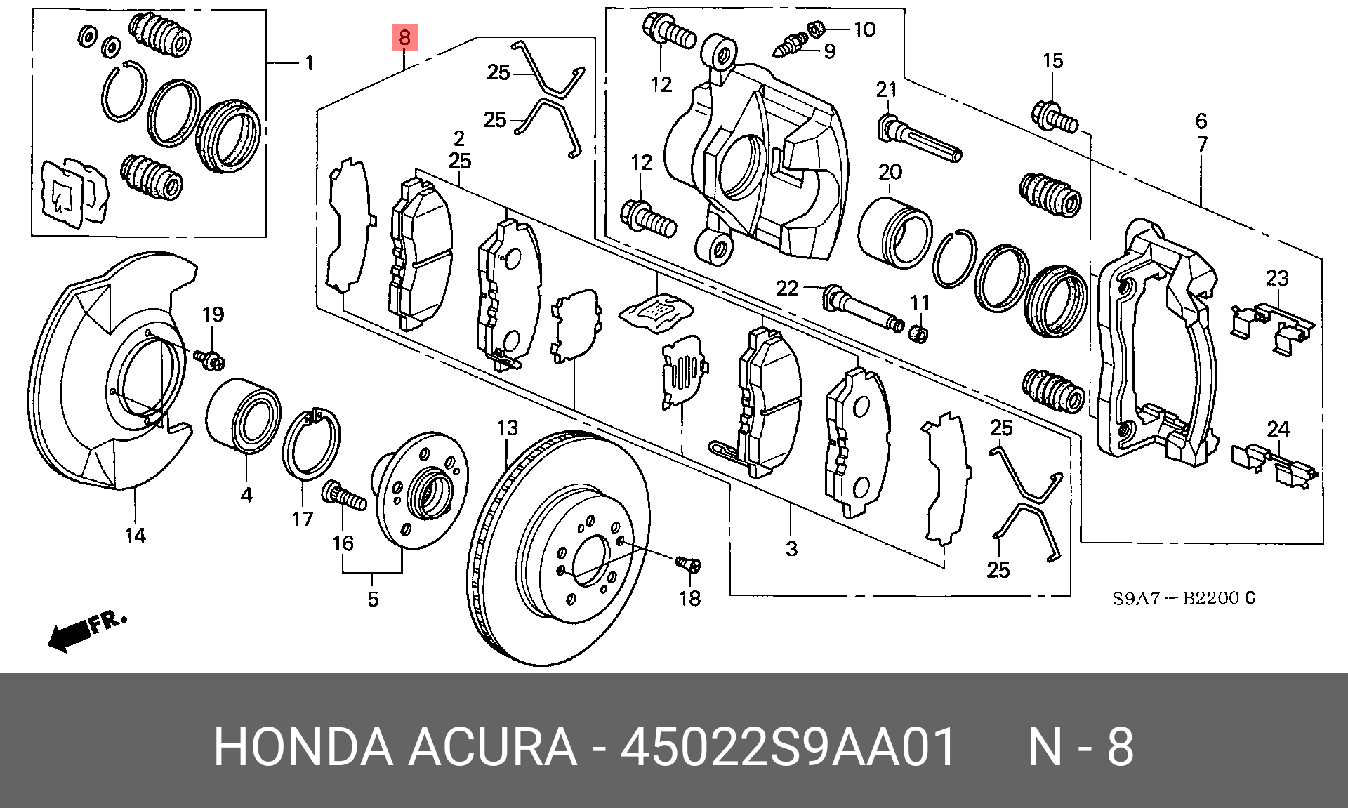 Колодки тормозные, комплект, передние   HONDA арт. 45022S9AA01