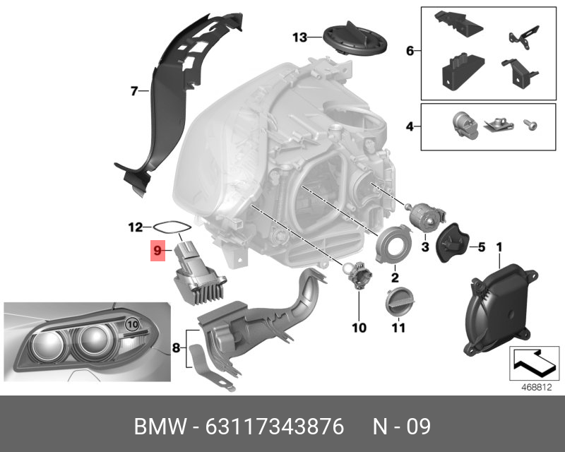 Демонтаж фары bmw f10