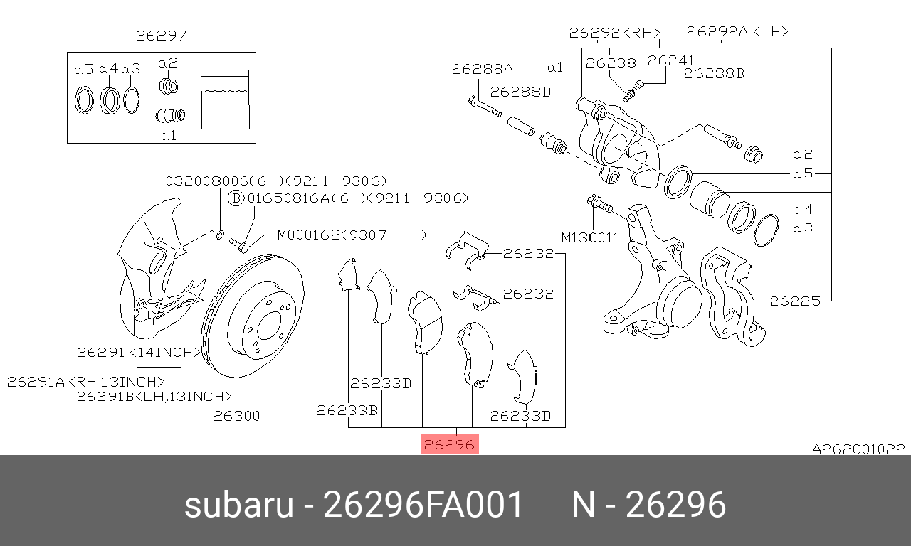 Колодки тормозные, комплект, передние   SUBARU арт. 26296FA001