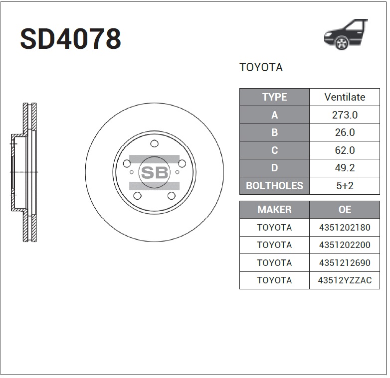Диск тормозной передний (Toyota) sd4078