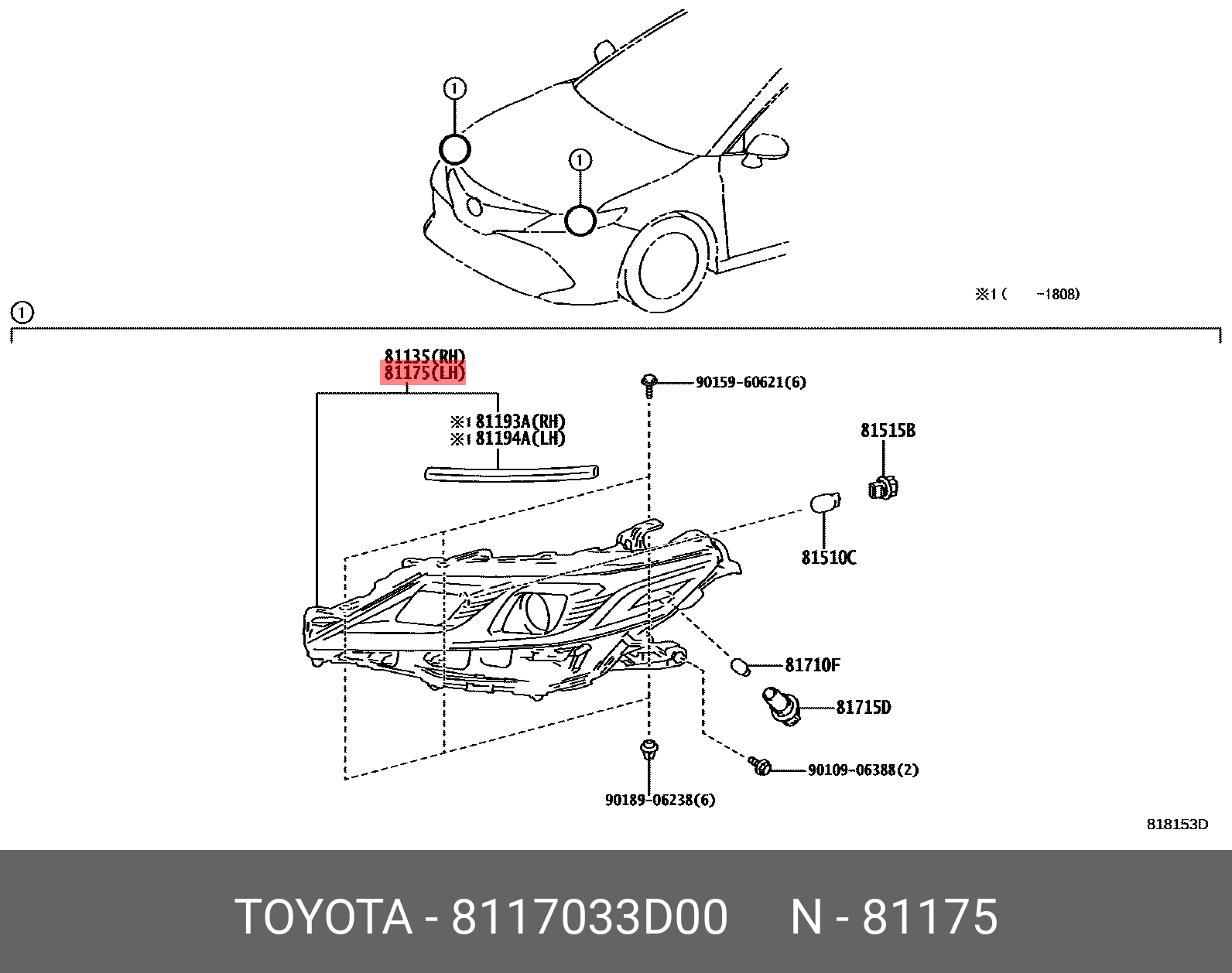 Toyota CAMRY 18-20 HEAD LAMP USA CN LH - 81170-33D00 | Spare Parts