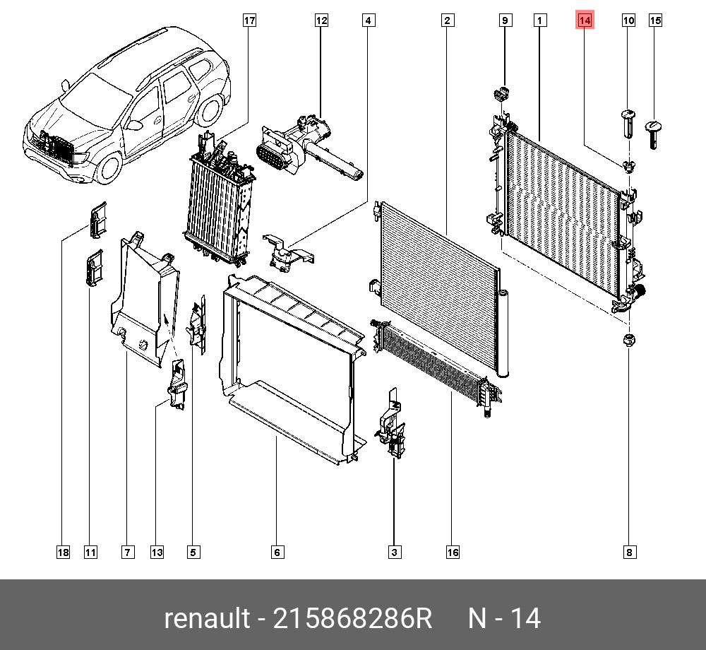  Ответная часть крепления радиатора пластик (Renault) 215868286r